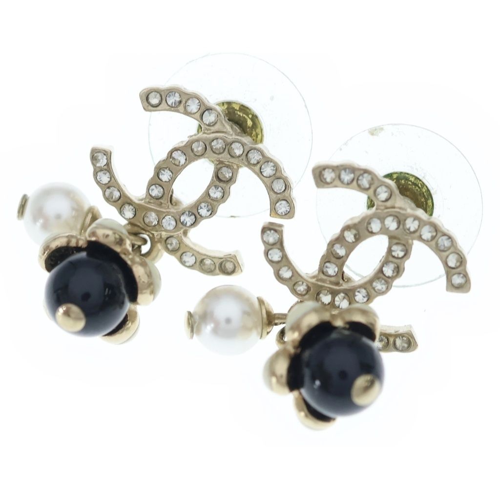 Chanel Earrings CC Logo Rhinestone Metal Strass Pearl
