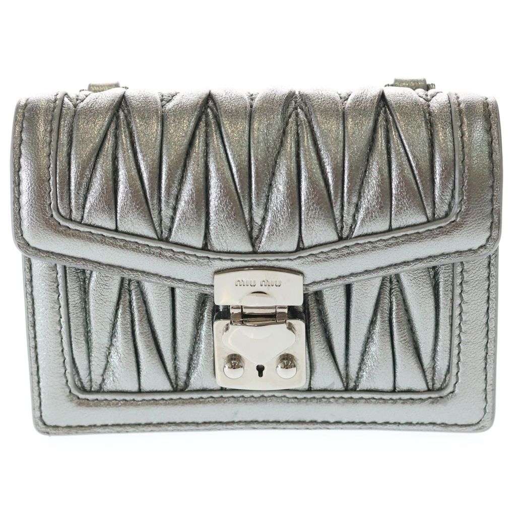 Miu Micromatelasse Nappa Leather Chain Mini Shoulder Bag Silver