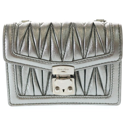 Miu Micromatelasse Nappa Leather Chain Mini Shoulder Bag Silver