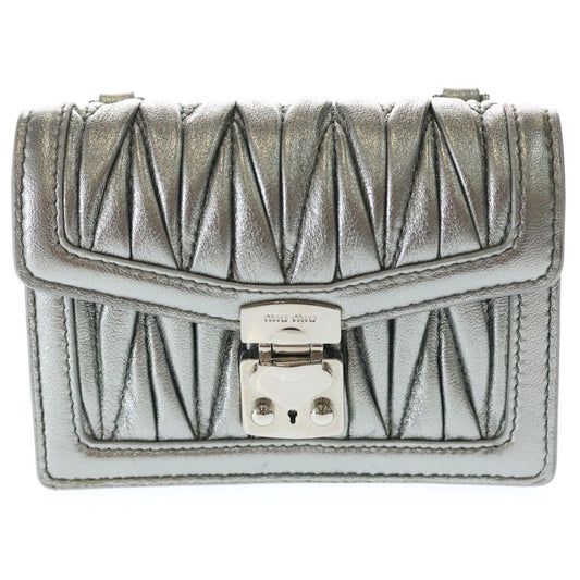 Miu Micromatelasse Nappa Leather Chain Mini Shoulder Bag Silver