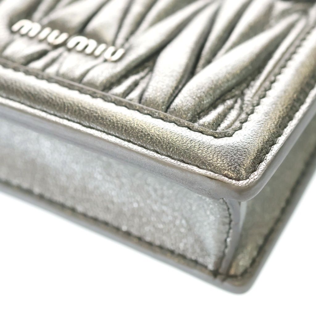 Miu Micromatelasse Nappa Leather Chain Mini Shoulder Bag Silver — view 6