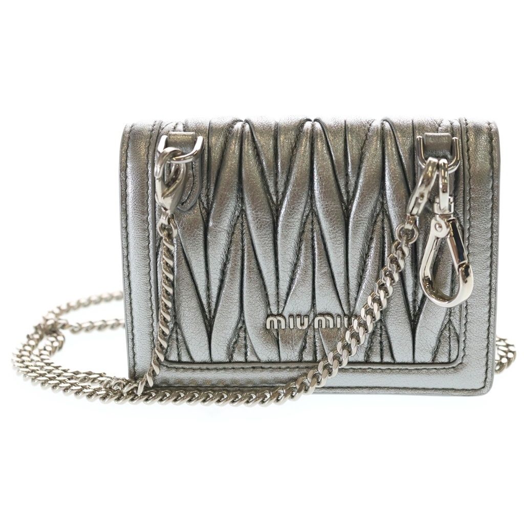 Miu Micromatelasse Nappa Leather Chain Mini Shoulder Bag Silver — view 2