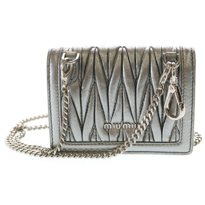 Miu Micromatelasse Nappa Leather Chain Mini Shoulder Bag Silver — view 2