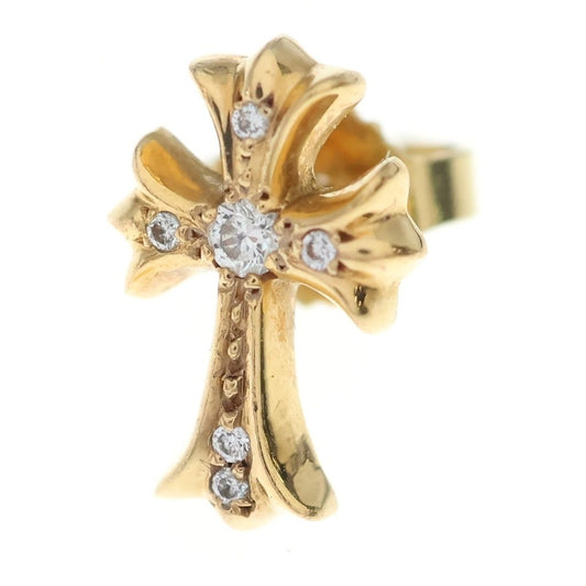 Chrome Hearts 22k CH Crs 2 Fat Dia CH Cross Stud Earring Pave Diamond Gold