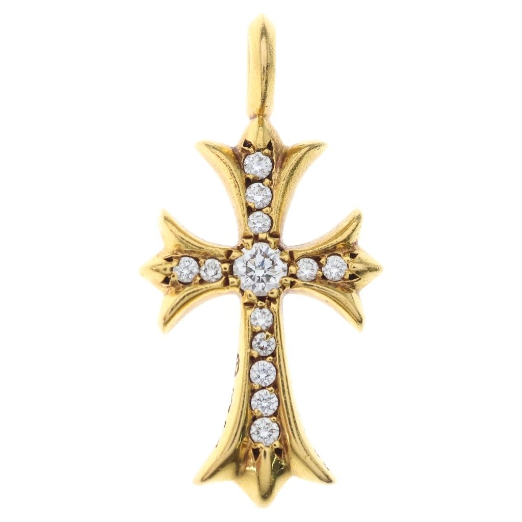 Chrome Hearts 22k Tny Crsf Dia Tiny Fat Cross Pave Diamond Pendant Top Gold