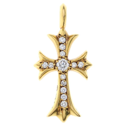Chrome Hearts 22k Tny Crsf Dia Tiny Fat Cross Pave Diamond Pendant Top Gold