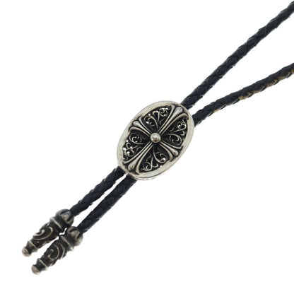 Chrome Hearts Bolotie Ovaltiny Tiny Classic Oval Cross Loop Tie Silver Black