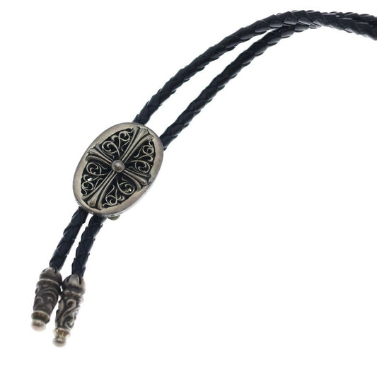 Chrome Hearts Bolotie Ovaltiny Tiny Classic Oval Cross Loop Tie Silver Black