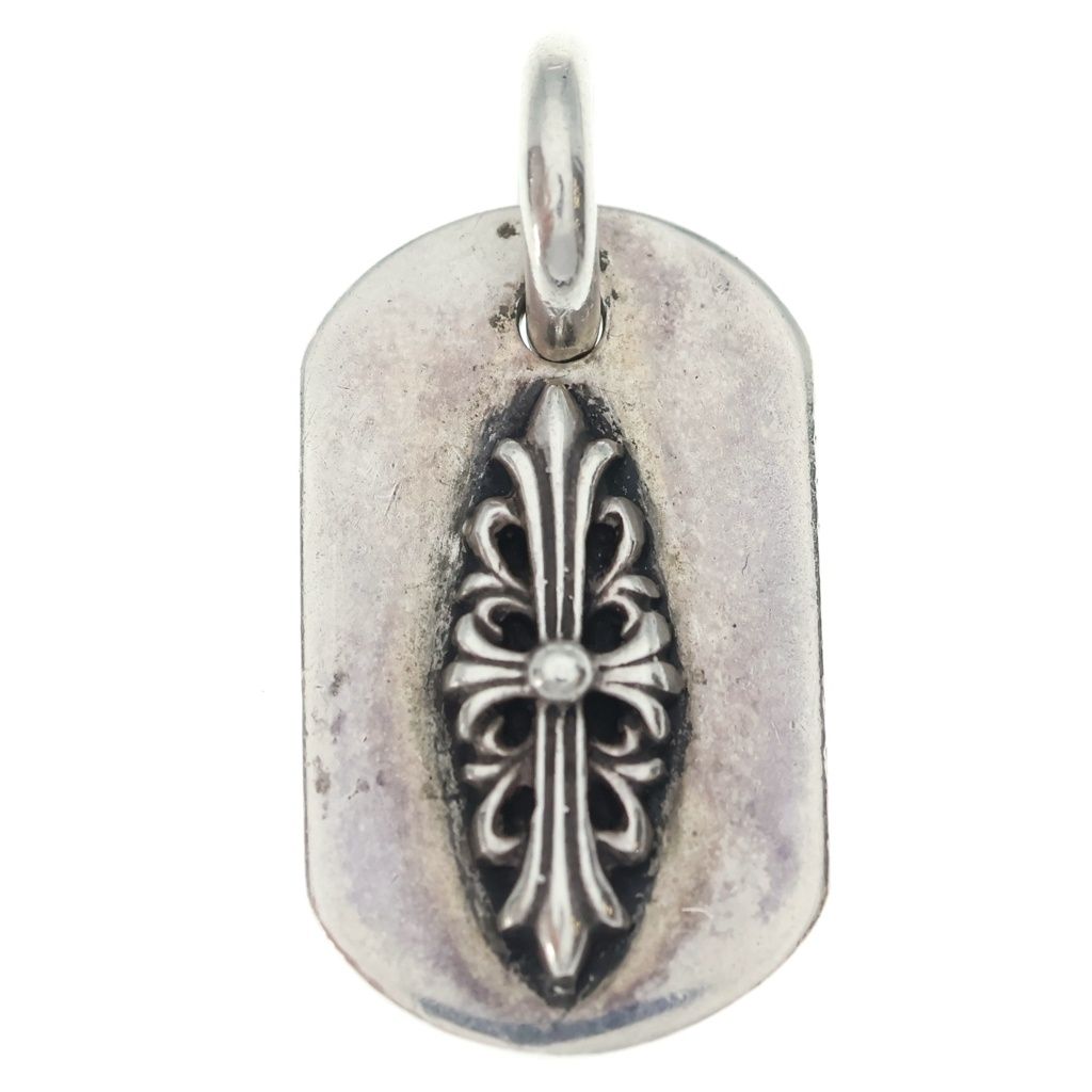 Chrome Hearts Raised Dogtag Charm Silver Necklace Top