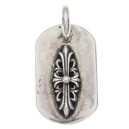 Chrome Hearts Raised Dogtag Charm Silver Necklace Top