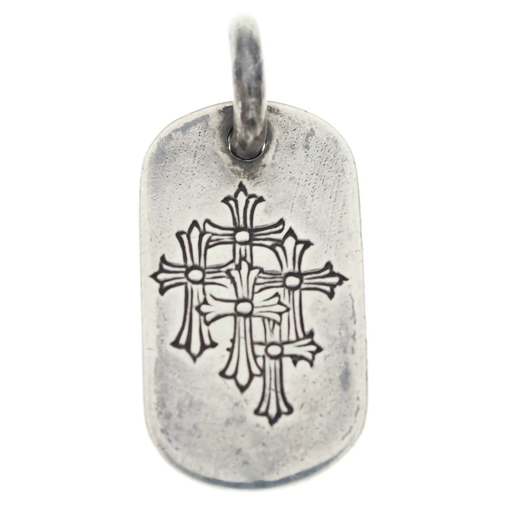 Chrome Hearts Tag Sml Small Dog Tag Cemetery en Gray Gold Silver Necklace Top