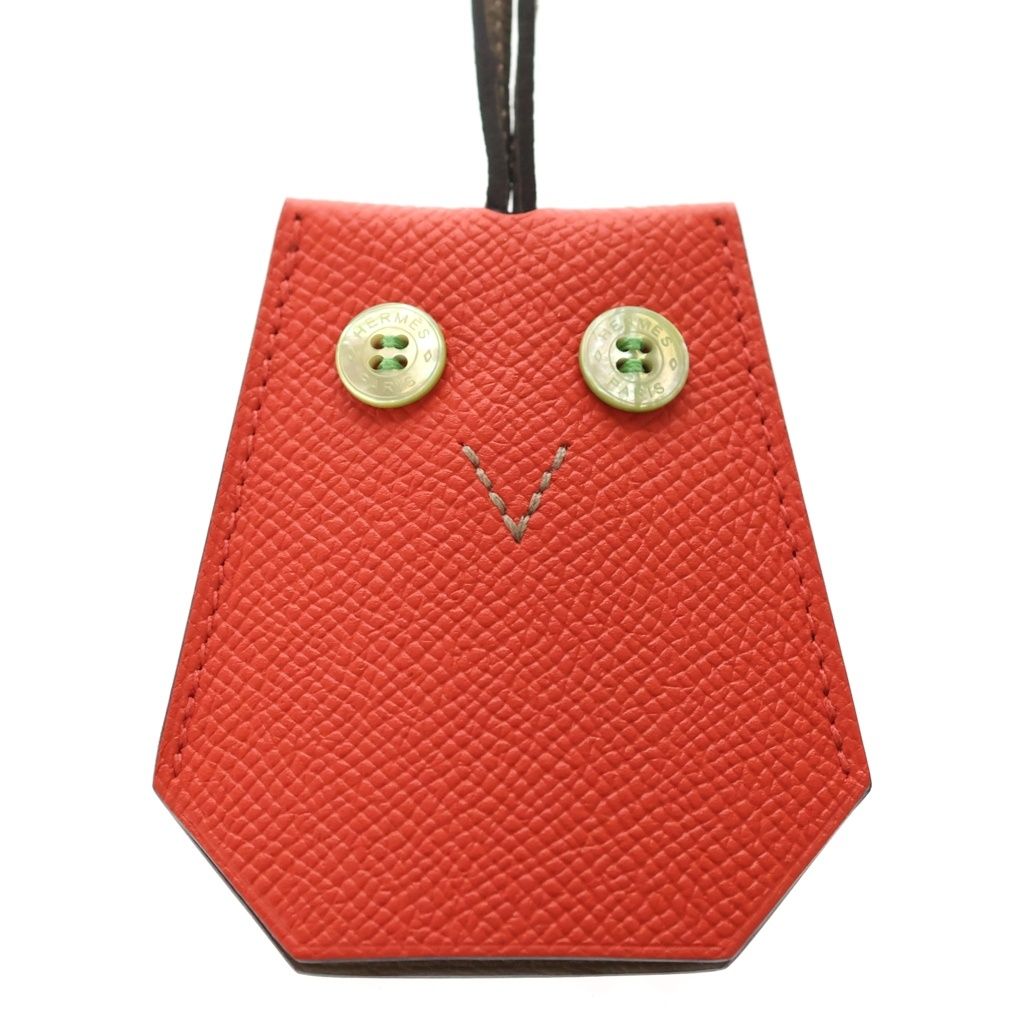 Hermes Bag Charm Clochette Owl Red Leather Apron — view 2