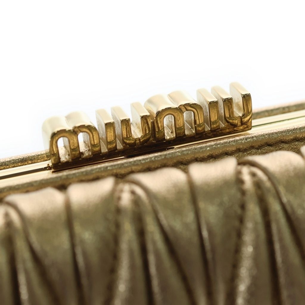 Miu Materasse Metallic Cles the Logo Plate Compact Wallet Trifold Gold — view 5