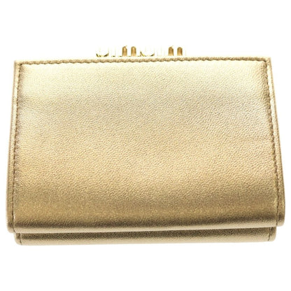 Miu Materasse Metallic Cles the Logo Plate Compact Wallet Trifold Gold — view 2