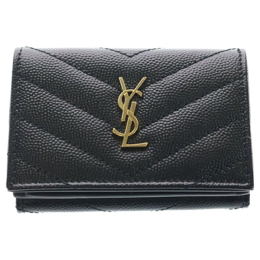 Saint Laurent Paris Cassandra Logo Origami Caviar Leather Tiny Compact Wallet