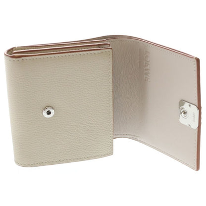 Loewe Anagram Logo Plate Trifold Leather Compact Wallet Bifold Beige — view 4