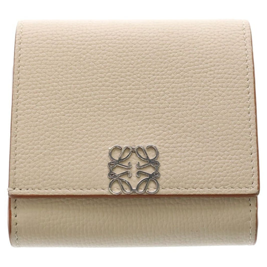 Loewe Anagram Logo Plate Trifold Leather Compact Wallet Bifold Beige
