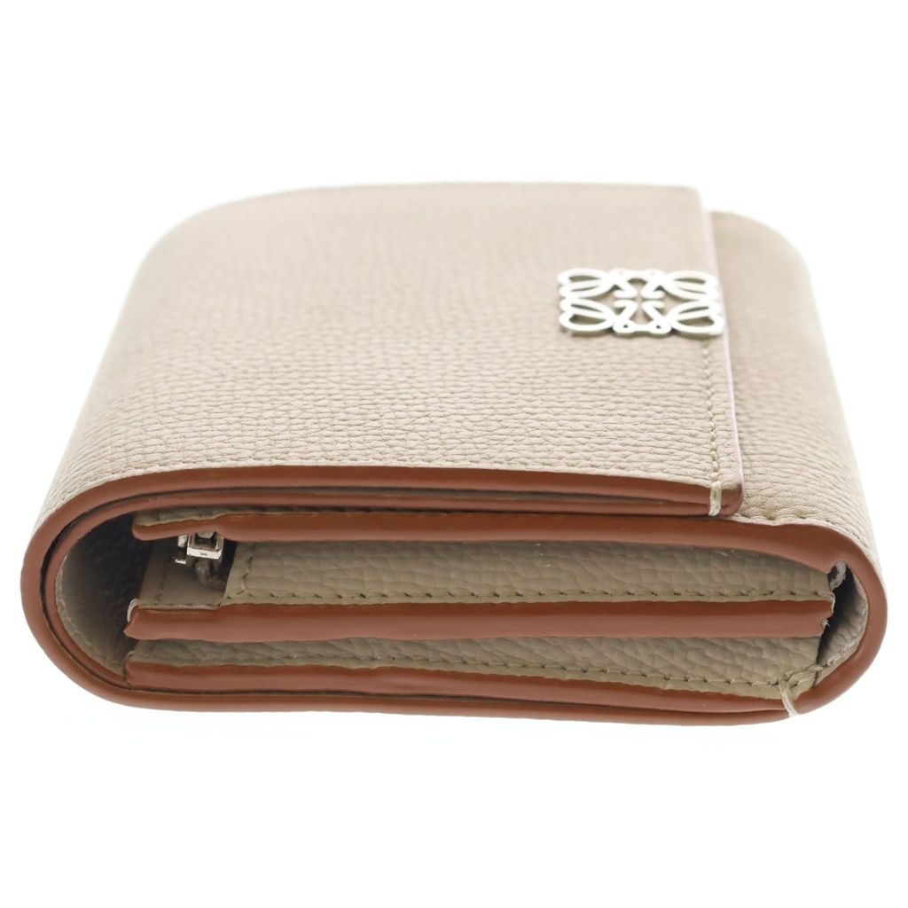 Loewe Anagram Logo Plate Trifold Leather Compact Wallet Bifold Beige — view 3