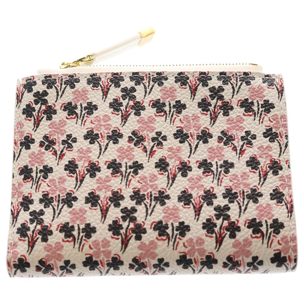 Dior Caro Dahlia Wallet Clover Bifold Coin Case White Leather Gold — view 2