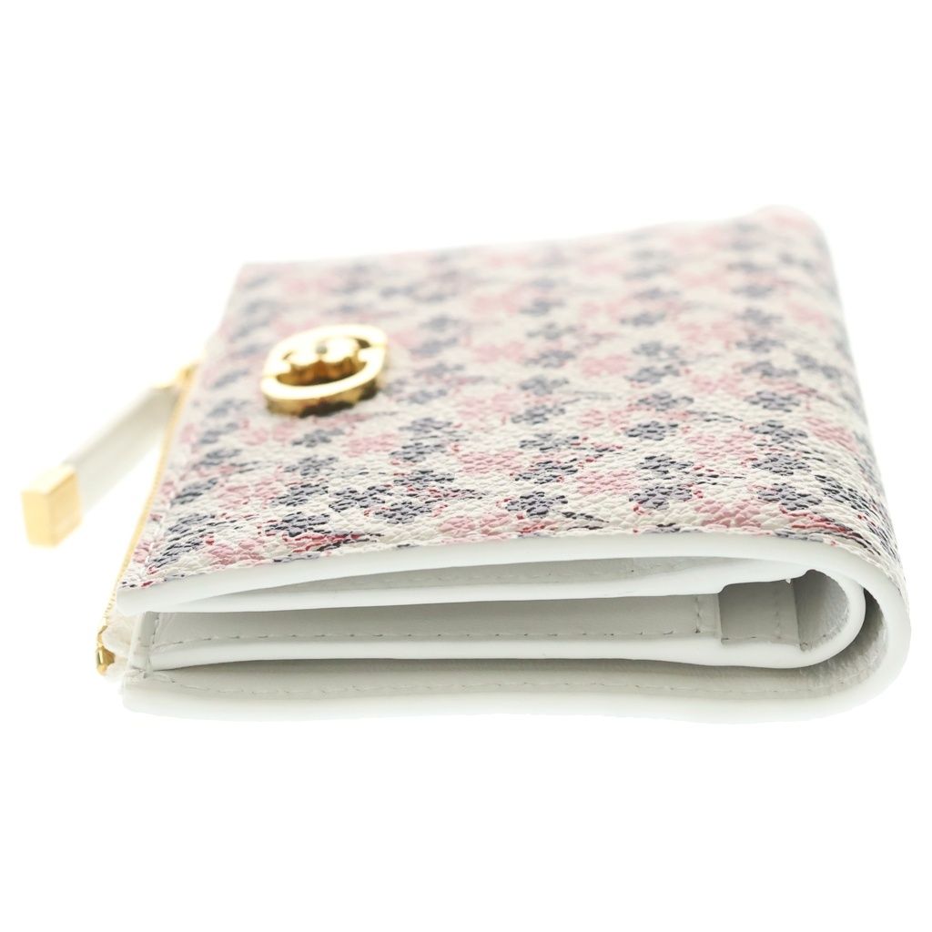 Dior Caro Dahlia Wallet Clover Bifold Coin Case White Leather Gold — view 3
