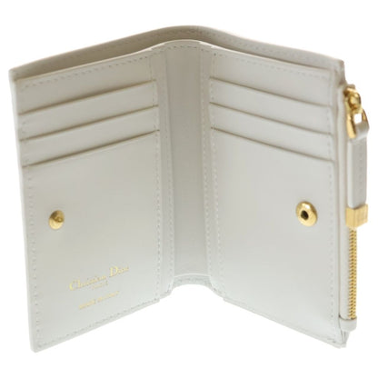 Dior Caro Dahlia Wallet Clover Bifold Coin Case White Leather Gold — view 4