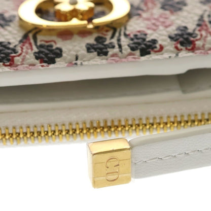 Dior Caro Dahlia Wallet Clover Bifold Coin Case White Leather Gold — view 5