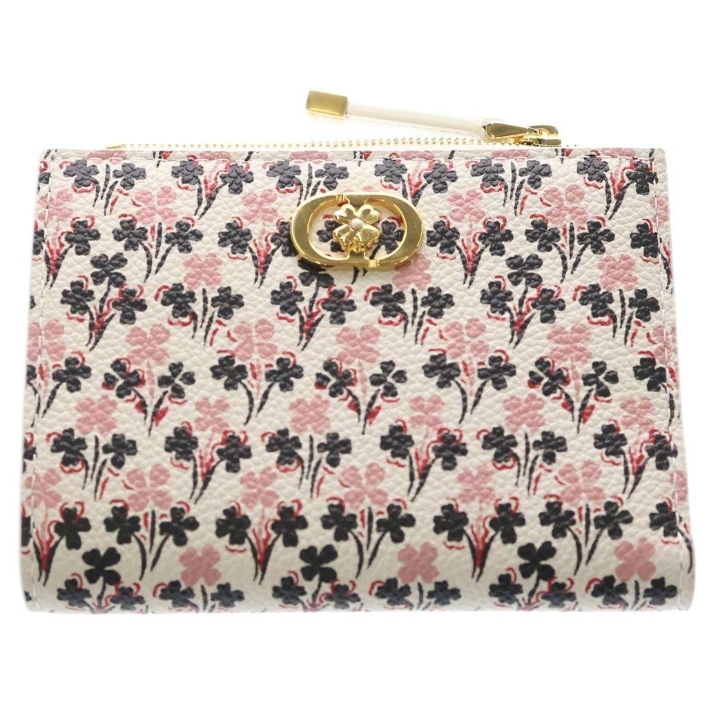 Dior Caro Dahlia Wallet Clover Bifold Coin Case White Leather Gold