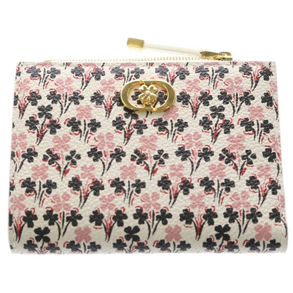 Dior Caro Dahlia Wallet Clover Bifold Coin Case White Leather Gold