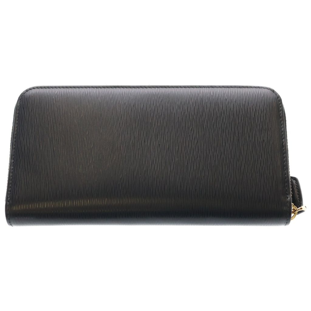 Prada Saffiano Zip Around Wallet Card Case Black Leather Gold — view 2