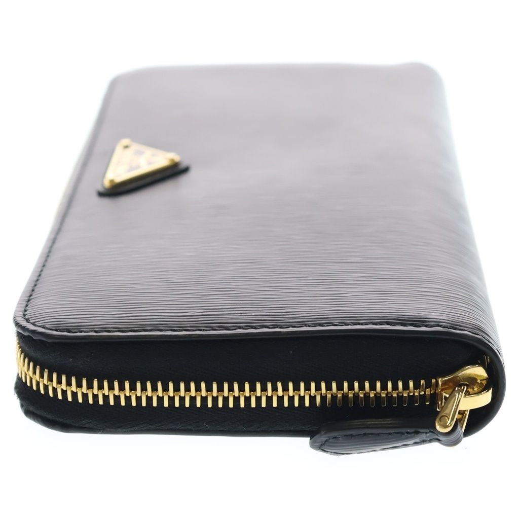 Prada Saffiano Zip Around Wallet Card Case Black Leather Gold — view 3