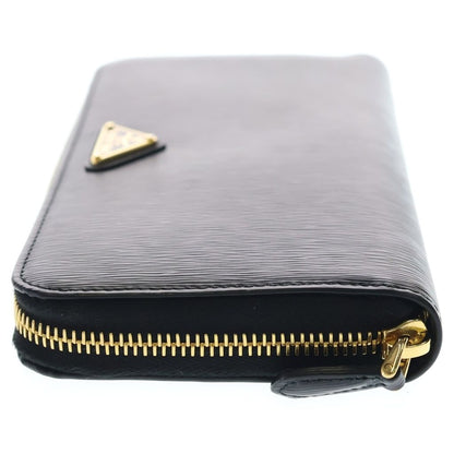 Prada Saffiano Zip Around Wallet Card Case Black Leather Gold — view 3