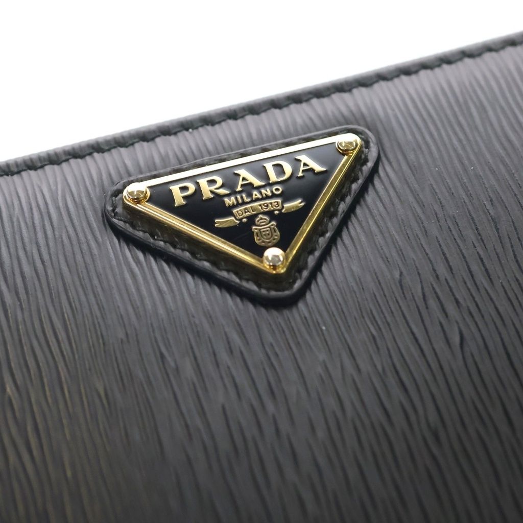 Prada Saffiano Zip Around Wallet Card Case Black Leather Gold — view 5