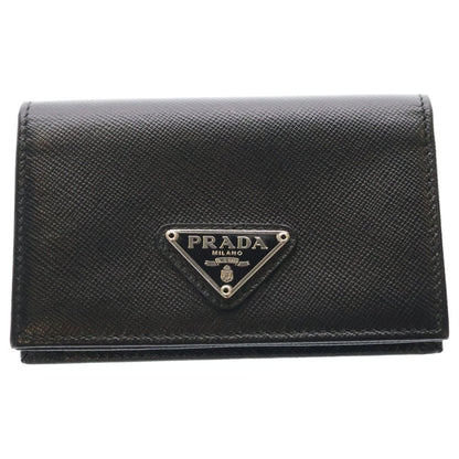 Prada Saffiano Triangle Card Case Business Holder Black