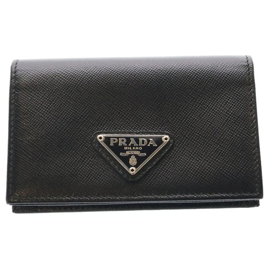 Prada Saffiano Triangle Card Case Business Holder Black