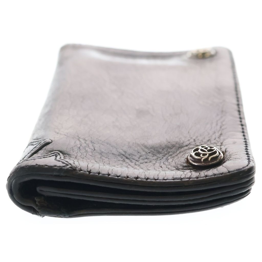 Chrome Hearts 1 Zip Wallet Floral Button Leather Compact Bifold Black Silver — view 3