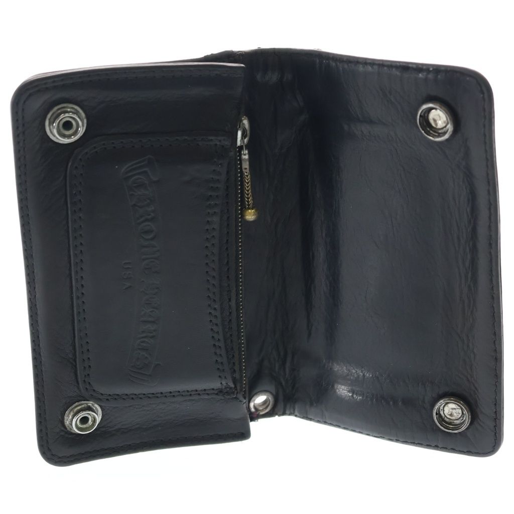 Chrome Hearts 1 Zip Wallet Floral Button Leather Compact Bifold Black Silver — view 4