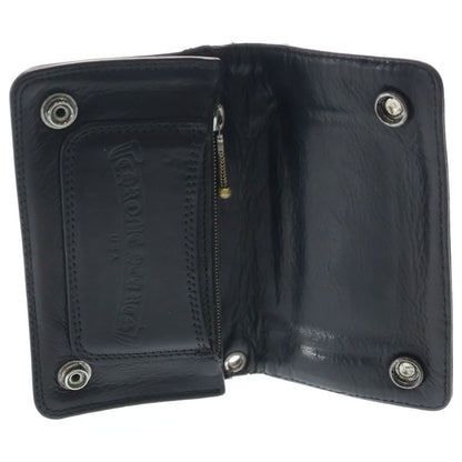 Chrome Hearts 1 Zip Wallet Floral Button Leather Compact Bifold Black Silver — view 4