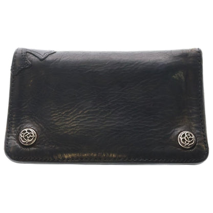 Chrome Hearts 1 Zip Wallet Floral Button Leather Compact Bifold Black Silver