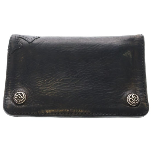 Chrome Hearts 1 Zip Wallet Floral Button Leather Compact Bifold Black Silver