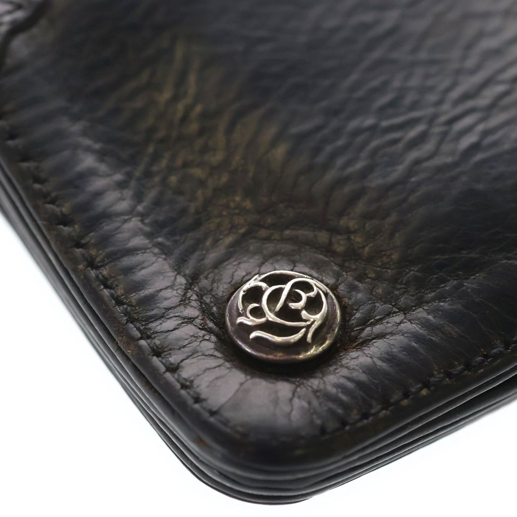 Chrome Hearts 1 Zip Wallet Floral Button Leather Compact Bifold Black Silver — view 6
