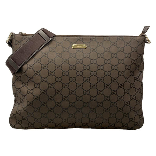 Gucci Shoulder Bag GG Pattern Dark Brown Black Leather