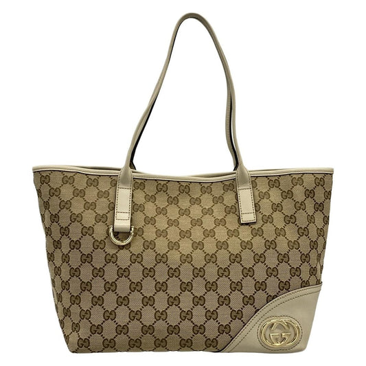 Gucci Tote GG Pattern Britt Beige Da Brown Ivory Leather