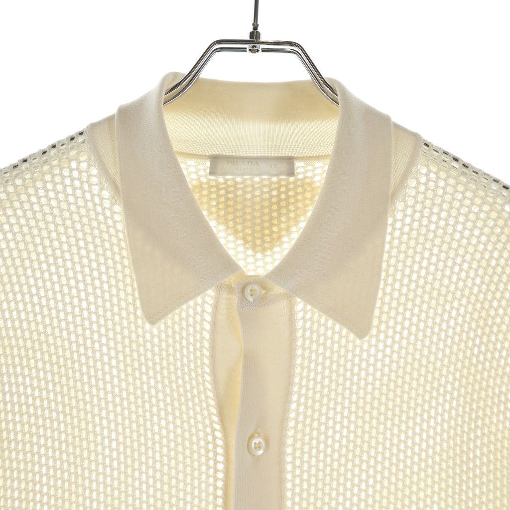Prada Shaw Tosuri Di Short Sleeve Mesh Knittingknit Shirt Ivory — view 3