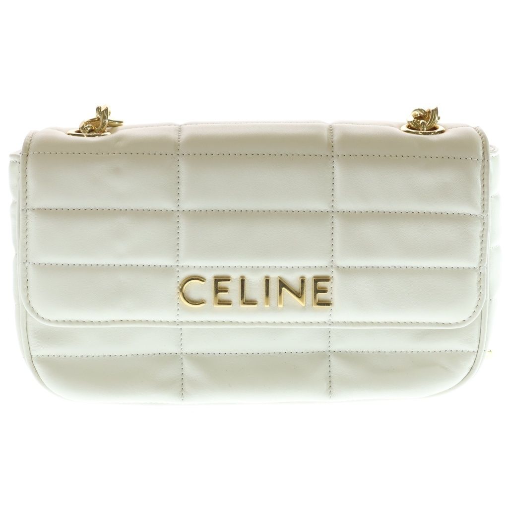 Celine Monochrome Che dbag White Leather Gold Handbag