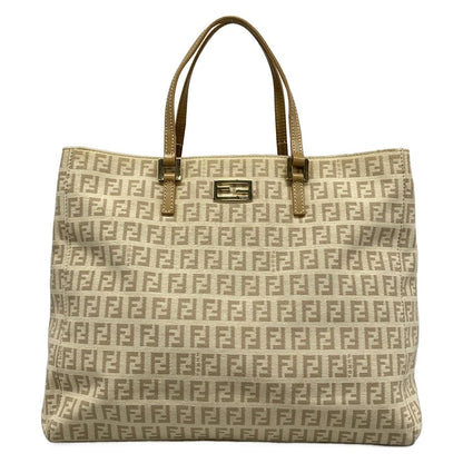 Fendi Tote Zucchino Pattern Ivory Beige Leather
