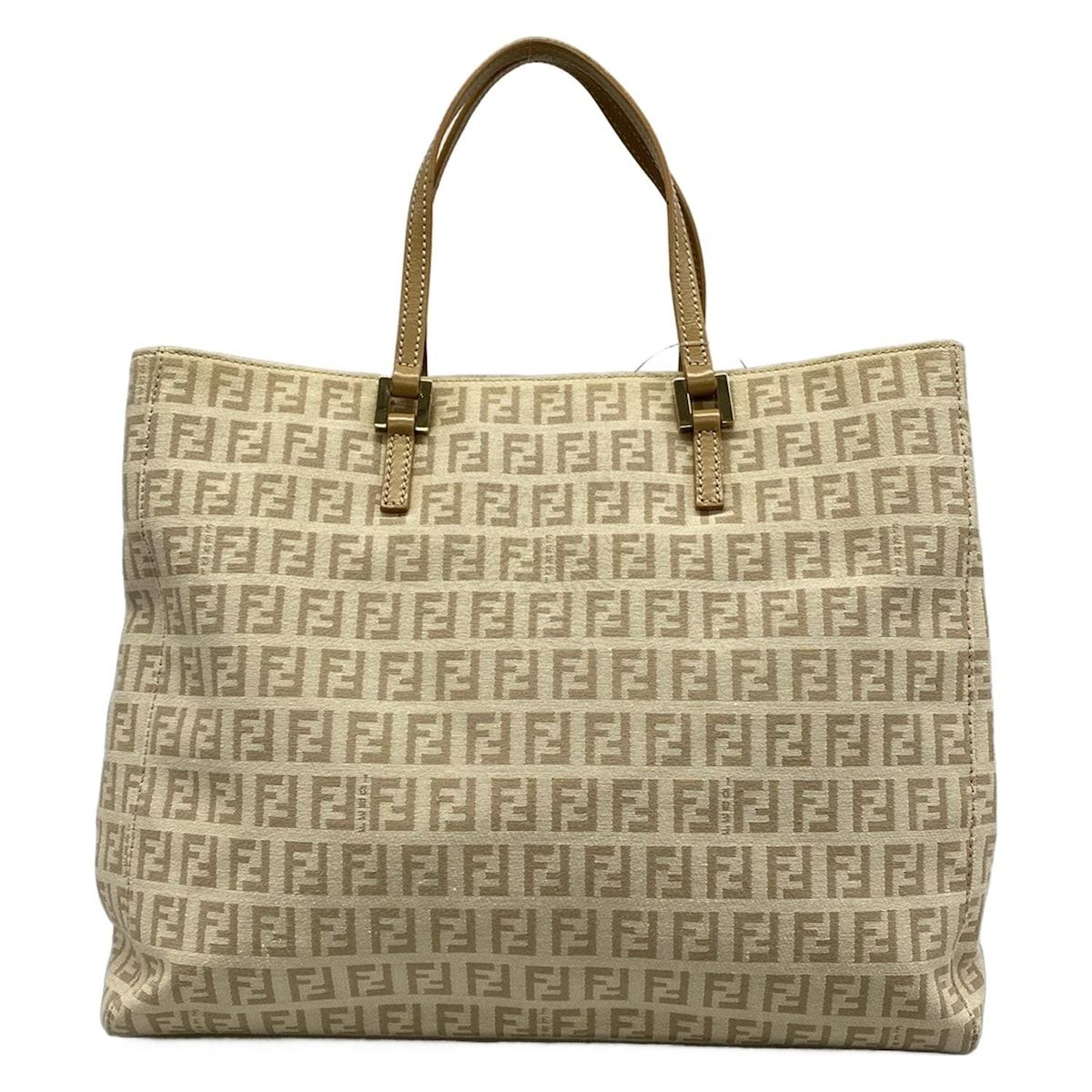 Fendi Tote Zucchino Pattern Ivory Beige Leather — view 3