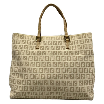 Fendi Tote Zucchino Pattern Ivory Beige Leather — view 3