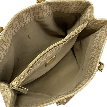 Fendi Tote Zucchino Pattern Ivory Beige Leather — view 7