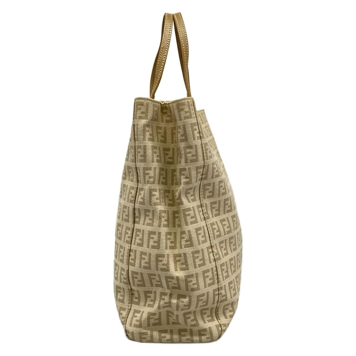 Fendi Tote Zucchino Pattern Ivory Beige Leather — view 4