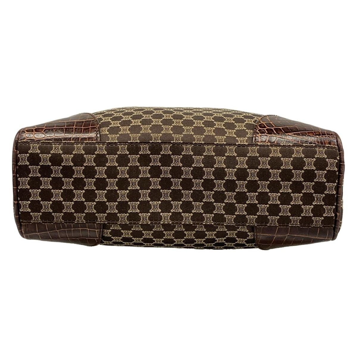 Celine Tote Macadam Pattern Dark Brown Beige Embossed Leather — view 5
